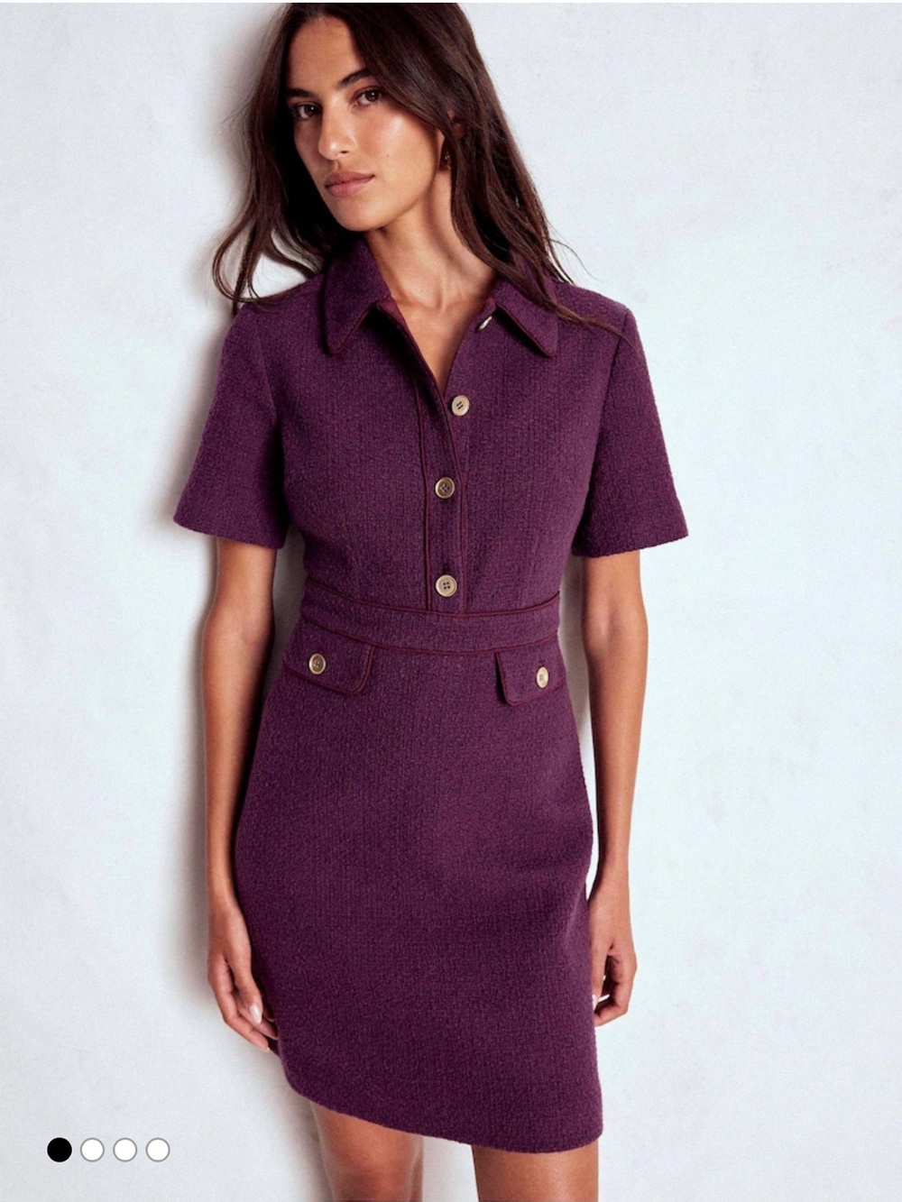 Boden Purple Knit Button-Front Short-Sleeve Dress